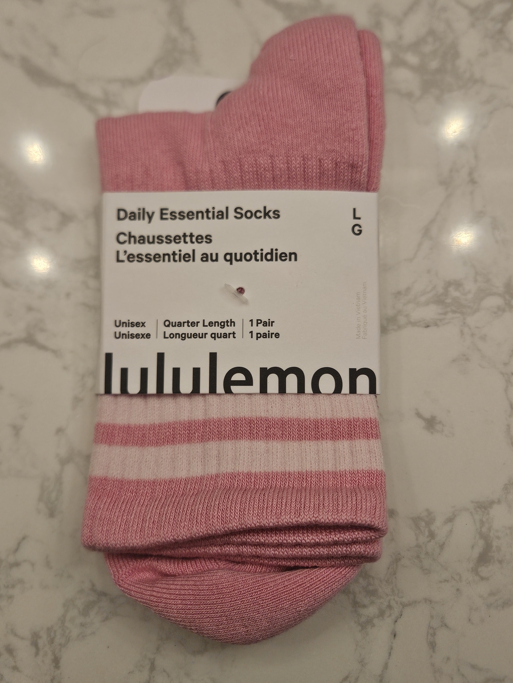 lululemon athletica Daily Essential Quarter Socks - Pink & White Stripes